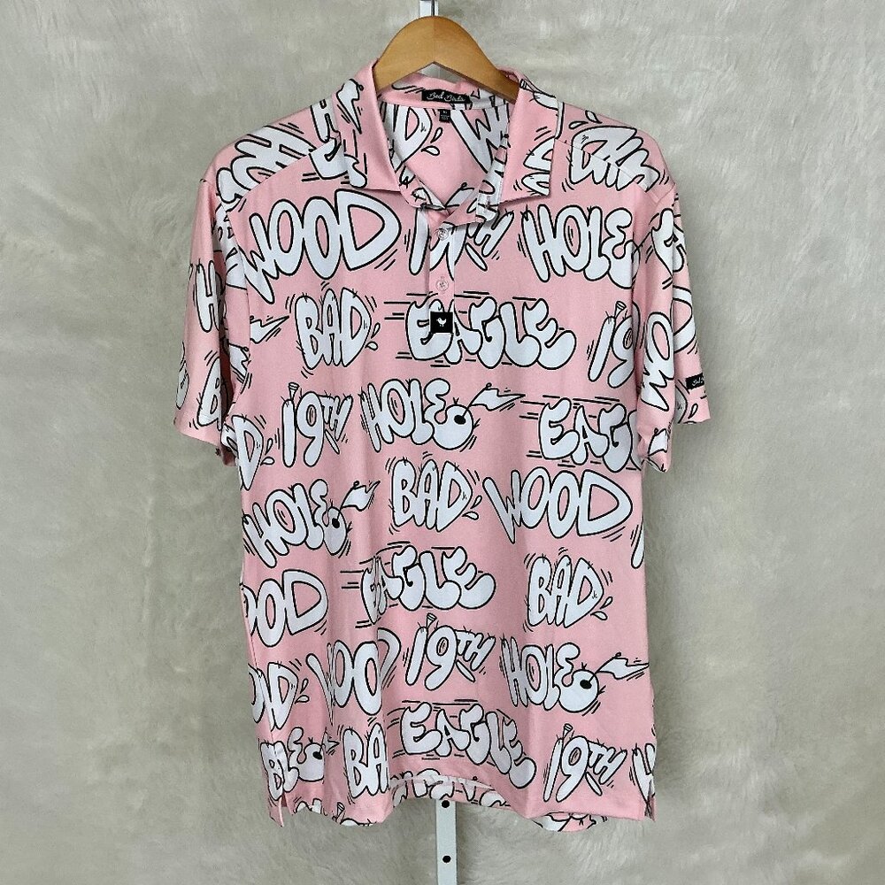 Bad Birdie Pink 19th Eagle Wood Hole Graffiti Golf Shirt XL
